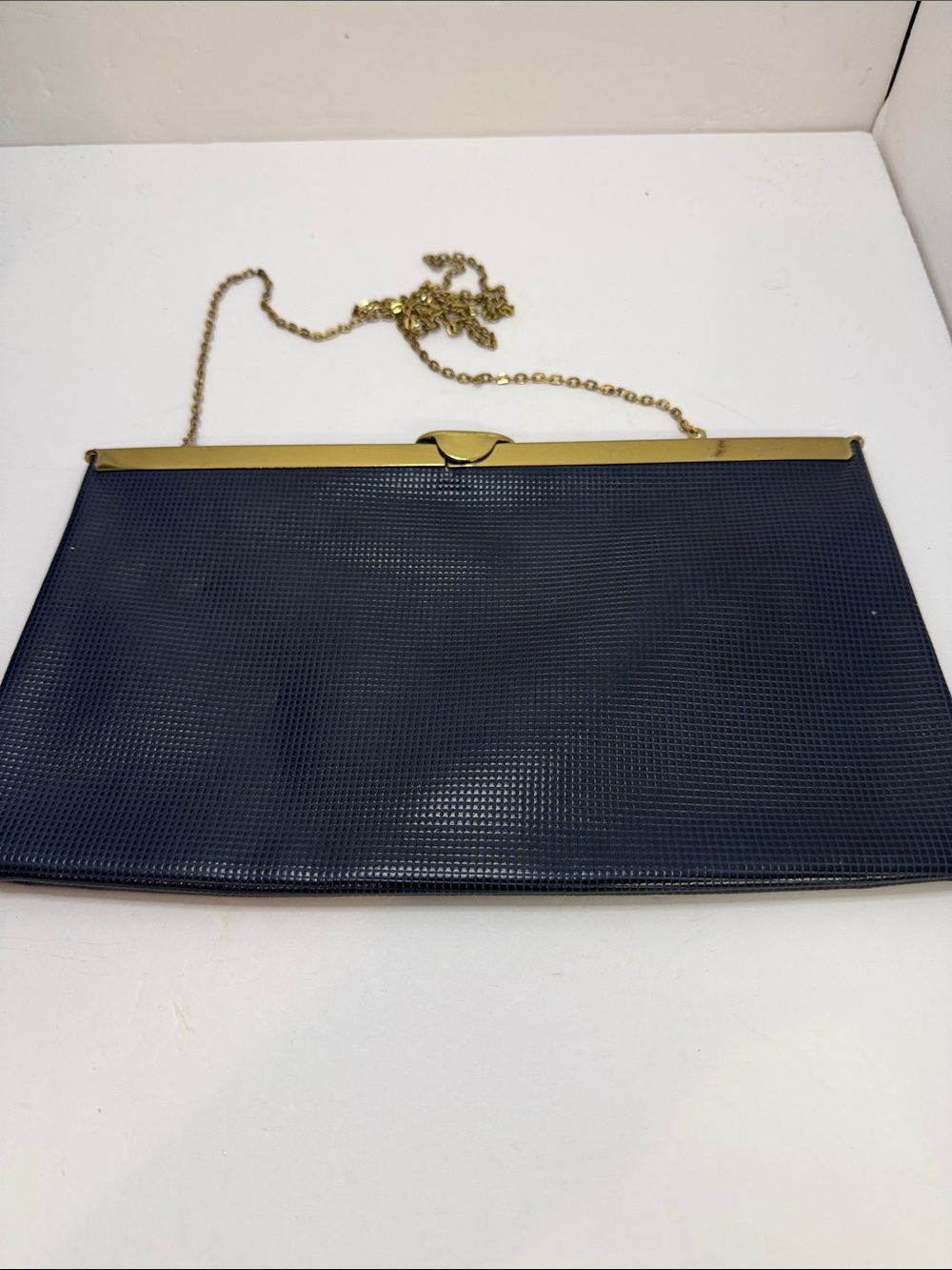 Classic Navy Frame Clutch with Gold Chain